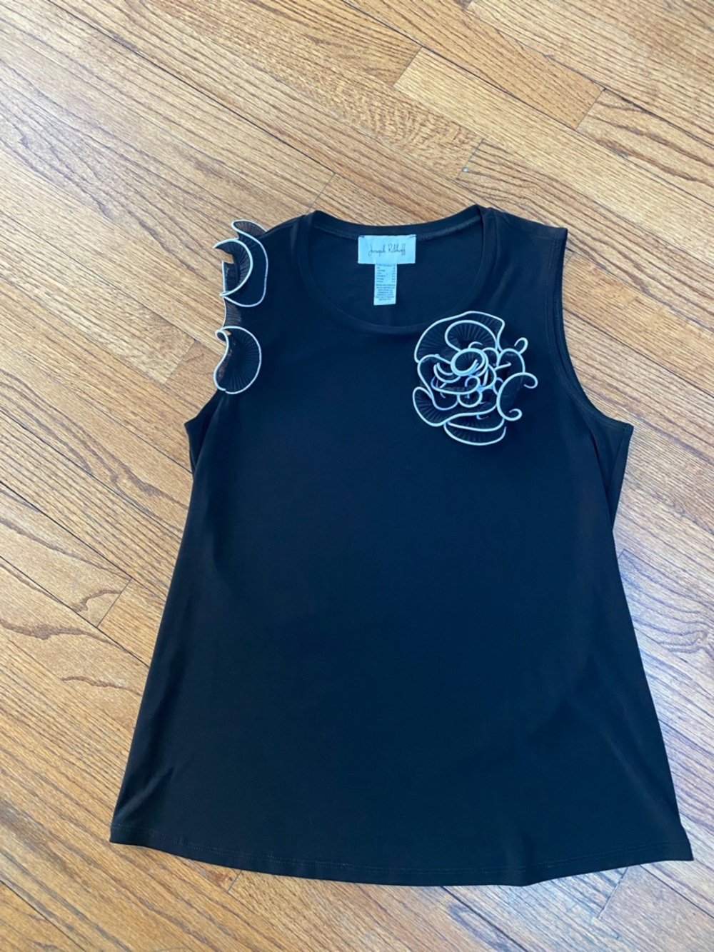 Joseph Ribkoff Black Sleeveless Tank with White Floral Appliqué, Sz 10, NWOT